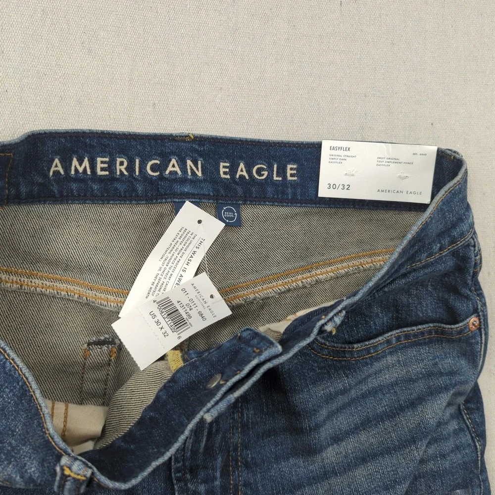 American Eagle Jeans Mens 30x32 Blue Original Straight Distressed New